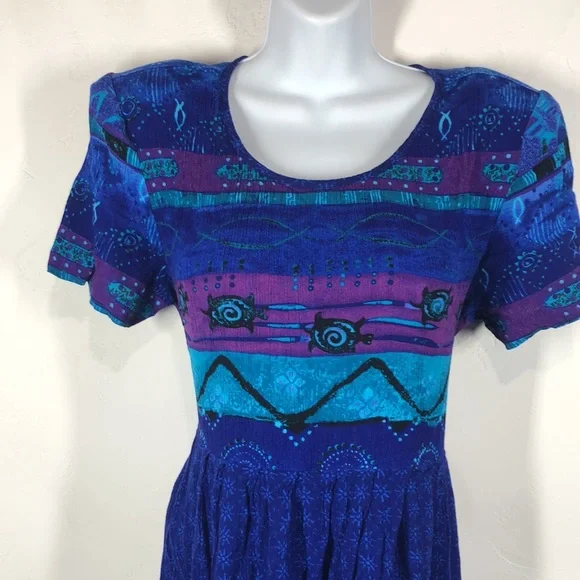 Just in Thyme Ltd vintage blue ocean themed dress size 14P - Picture 2 of 11